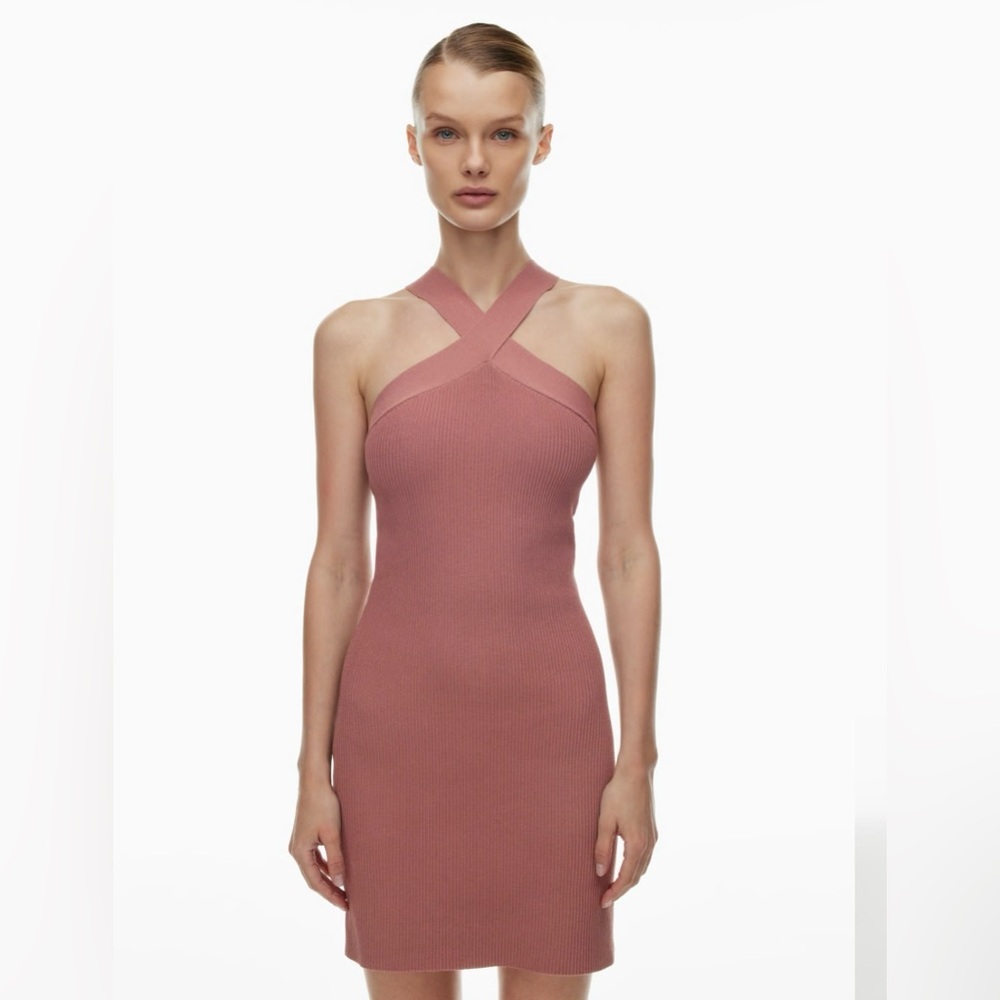 NWT ARITZIA Sculpt Knit Babaton Criss Cross Ribbed Dress in Red Willow small